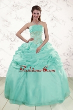 2015 Pretty Puffy Apple Green Sweet 16 Dresses with Beading XFNAO646FOR