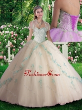 2016 Inexpensive Champagne Quinceanera Dresses with Beading and Appliques SJQDDT303002FOR