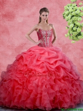 2016 Popular Beaded and Ruffles Quinceanera Gowns in Coral Red SJQDDT96002-1FOR