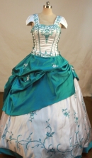 Affordable Ball Gown Off The Shoulder Neckline Floor-Length Dark Green Beading and Embroidery Quinceanera Dresses Style FA-S-183