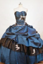 Affordable Ball Gown Sweetheart Floor-length Navy Blue Taffeta Appliques Quinceanera dress Style FA-L-372