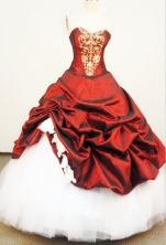 Beautiful Ball gown Sweetheart-neck Floor-length Taffeta Burgundy Quinceanera Dresses Style FA-W-086