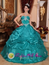 Brand New Turquoise 2013 Bernal  Argentina Quinceanera Dress with Strapless Appliques Organza for Military Ball Style QDZY006FOR 