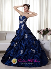Customize A-line Navy Blue Quinceanera Dress With Appliques and Pick-ups Sweetheart In Reconquista  Argentina Style MLXN080FOR 