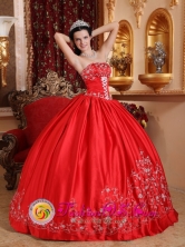 Customize Red Embroidery 2013 Rio Cuarto Argentina Gorgeous Quinceanera Dress With Strapless Satin for Formal Evening Style QDZY534FOR