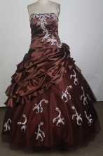 Discount Ball Gown Strapless Floor-length Burgundy Vintage Quinceanera Dress X0426033