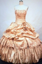 Discout Ball Gown Strapless Floor-length Gold Taffeta Beading Quinceanera dress Style FA-L-253
