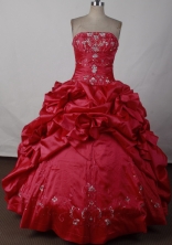 Elegant Ball Gown Strapless Floor-length Red Vintage Quinceanera Dress LJ2611