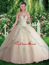 Elegant Sleeveless Beading and Appliques Sweet 16 Dresses in Champange SJQDDT271002FOR