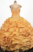 Exquisite Ball Gown Strap Floor-length Yellow Taffeta Appliques Quinceanera dress Style FA-L-384