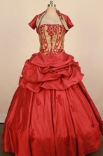 Exquisite Ball Gown Strapless Floor-Length Red Appliques Quinceanera Dresses Style FA-S-282