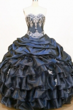 Exquisite Ball Gown Sweetheart Floor-length Navy Blue Taffeta Embroidery Quinceanera dress Style FA-L-370