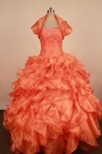 Exquisite Ball Gown Sweetheart Neck Floor-Length Orange Beading Quinceanera Dresses Style FA-S-284