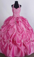Exquisite Ball gown Halter top neck Floor-Length Rose pink Quinceanera Dresses Style FA-Y-108
