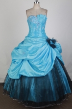 Inexpensive Ball Gown Strapless Floor-length Aqua Blue Vintage Quinceanera Dress X0426060