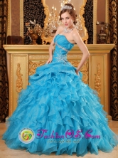 Inexpensive Sky Blue Strapless Quinceanera Dress Beaded Ruffled for 2013 Mar del Plata Argentina Autumn Style QDZY033FOR 