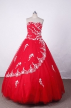 Lovely Ball Gown Strapless FLoor-Length Red Beading and Appliques Quinceanera Dresses Style FA-S-128