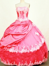 Lovely Ball Gown Strapless Floor-length Red Taffeta Appliques Quinceanera dress Style FA-L-397