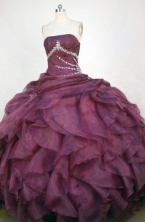 Luxurious Ball Gown Strapless Floor-length Dark Purple Organza Beading Quinceanera dress Style FA-L-379