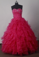 Luxuriously Ball Gown Sweetheart Floor-length Organza Red Beading Vintage Quinceanera Dress Style X042602