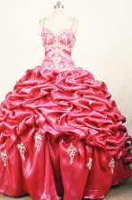 Modest Ball Gown Strap Floor-length Red Appliques Quinceanera dress Style FA-L-388