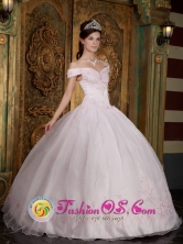 Organza Light Pink Organza and Satin Quinceanera Dress With Off Shoulder Appliques Decorate In Santiago del Estero Argentina Style QDZY103FOR