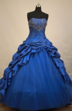 Perfect Ball gown Strapless Floor-length Tulle Blue Quinceanera Dresses Style FA-W-209
