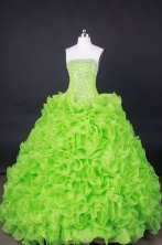 Popular Ball Gown Strapless Floor-Length Orangza Spring Green Beading Quinceanera Dresses Style FA-S-060