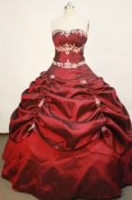 Popular Ball Gown Strapless Floor-length Taffeta Wine Red Quinceanera Dresses Style FA-W-177