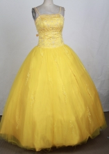 Popular Ball Gown Straps Floor-length Yellow Vintage Quinceanera Dress Y042643
