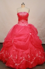 Popular Ball gown Strapless Floor-length Organza Red Quinceanera Dresses Style FA-W-139