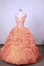 Pretty Ball Gown Straps FLoor-Length Orange Appliques Quinceanera Dresses Style FA-S-061