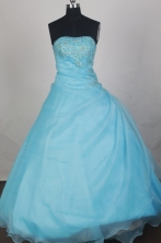 Simple Ball Gown Strapless Floor-length Light Blue Vintage Quincenera Dresses TD260054