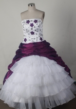 Simple Ball Gown Strapless Floor-length White And Purple Vintage Quincenera Dresses TD260042