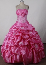 Sweet Ball Gown Strapless Floor-length Hot Pink Vintage Quincenera Dresses TD260029