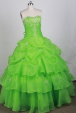 Sweet Ball Gown Strapless Floor-length Spring Green Vintage Quincenera Dresses TD260065