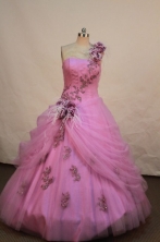 Wonderful Ball gown One Shouler Neck Floor-length Quinceanera Dresses Appliques with Beading Style Y042442