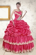 2015 Cheap Appliques Sweet 15 Dresses in Coral Red XFNAO788FOR