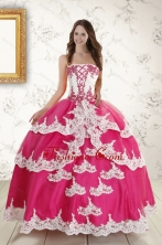 2015 Hot Pink Strapless Quinceanera Dresses with Appliques XFNAO5740FOR