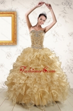 2015 Luxurious Ruffles and Beaded Quinceanera Dresses in  Champange XFNAO6031FOR