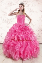 2015 Pretty Hot Pink Quinceanera Dresses with Appliques and Ruffles XFNAO5822FOR