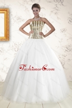 2015 The Super Hot Tulle Strapless Sequins White Quinceanera Dresses XFNAO736FOR
