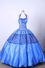 Affordable Ball Gown Halter Top Neck FLoor-Length Baby Blue Appliques Quinceanera Dresses Style FA-S-113