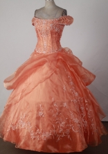Affordable Ball Gown Off The Shoulder Floor-length Orange Quinceanera Dress X0426016