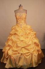 Affordable Ball Gown Strapless Floor-Length Yellow Quinceanera Dresses Style L42428