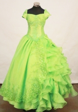 Beautiful ball gown short sleeves floor-length organza lace spring green quinceanera dress FA-X-013