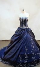 Brand New ball gown strapless chapel navy blue taffeta appliques with beading  quinceanera dress FA-X-008 