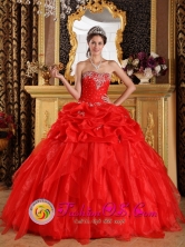 Camaguey Cuba 2013 Appliques with Beading Cheap Sweet sixteen Dress Red Sweetheart Organza Ball Gown Style QDZY342FOR