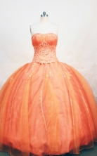 Discount ball gown strapless floor-length appliques with beading orange red quinceanera dresses FA-X-061