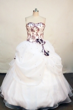 Discount ball gown sweetheart-neck floor-length white satin embroidery with burgundy quinceanera dress FA-X-014